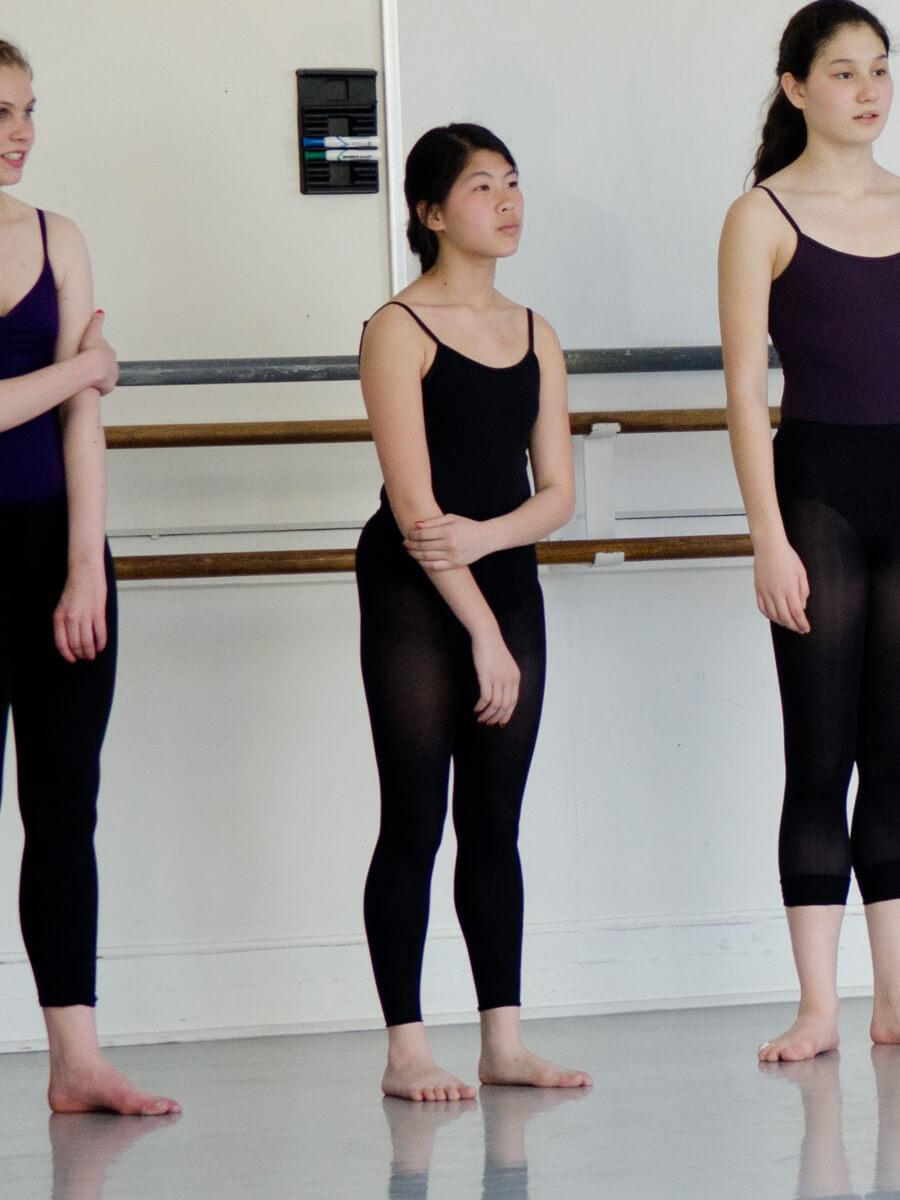 Young female dance students in a contemporary dance class