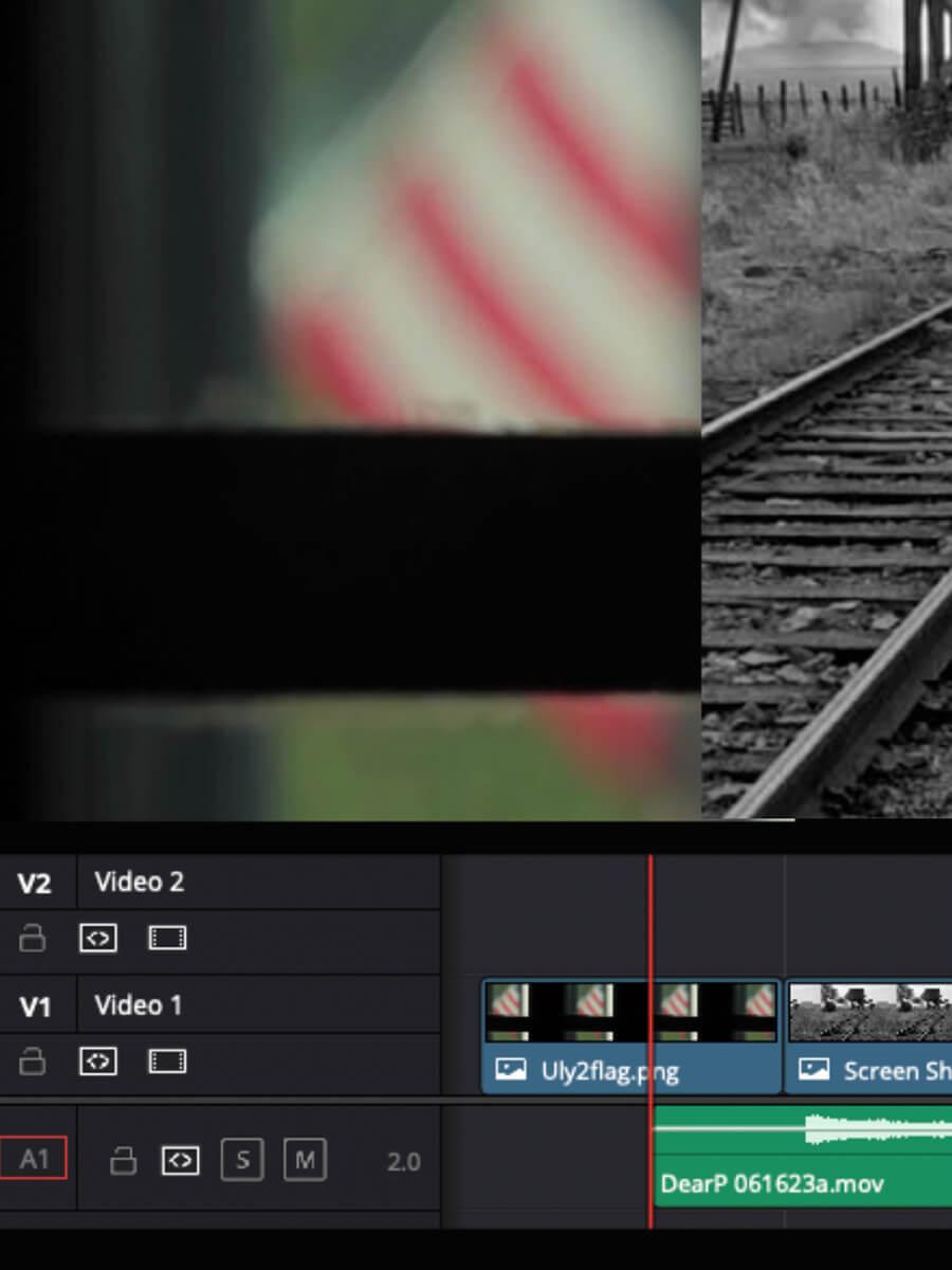 Found Footage film collage train in the middle with abstract scenes on the sides