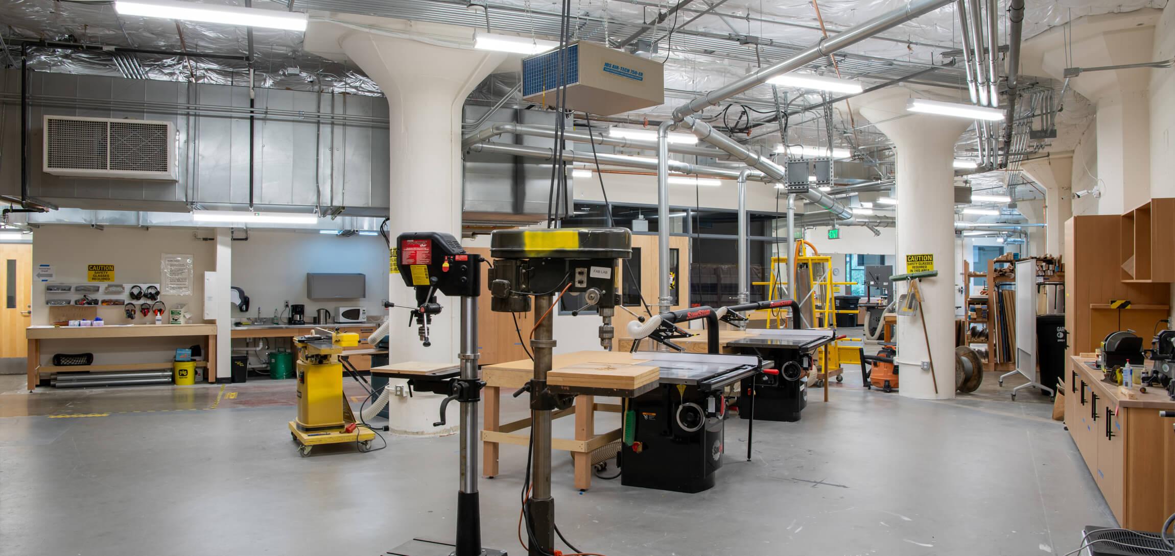 interior of fabrication lab with for woodworking