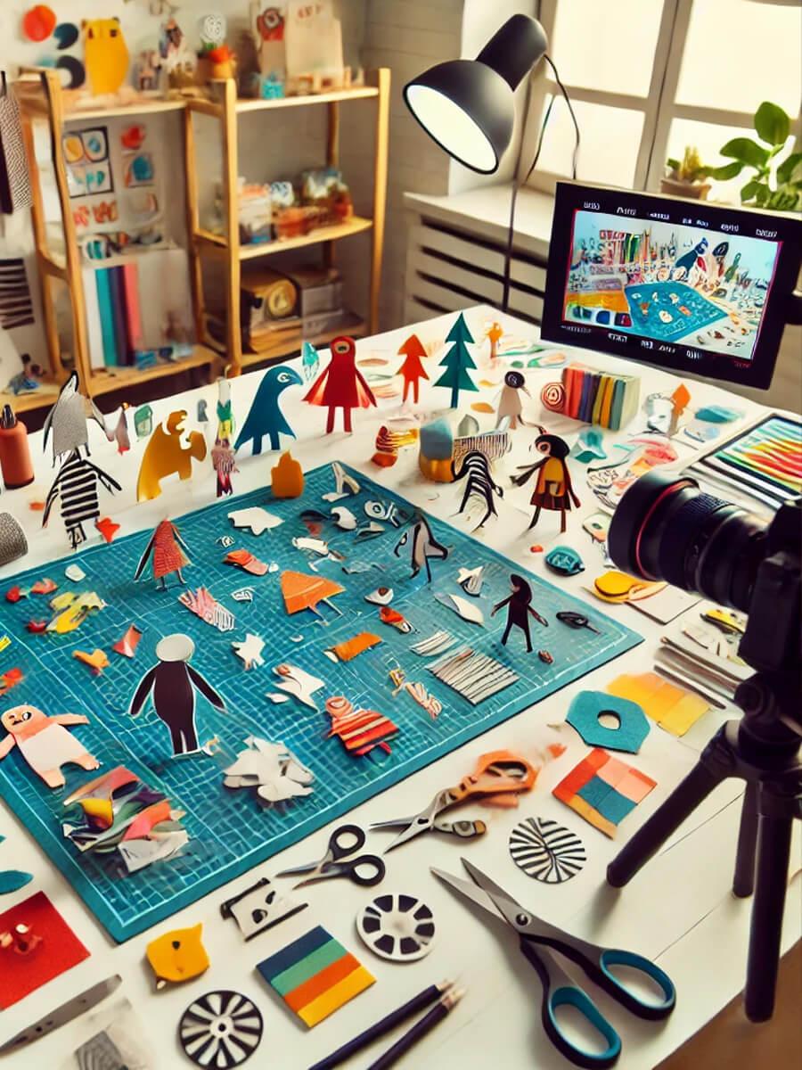 2D textile and animation photo of a stop motion being made