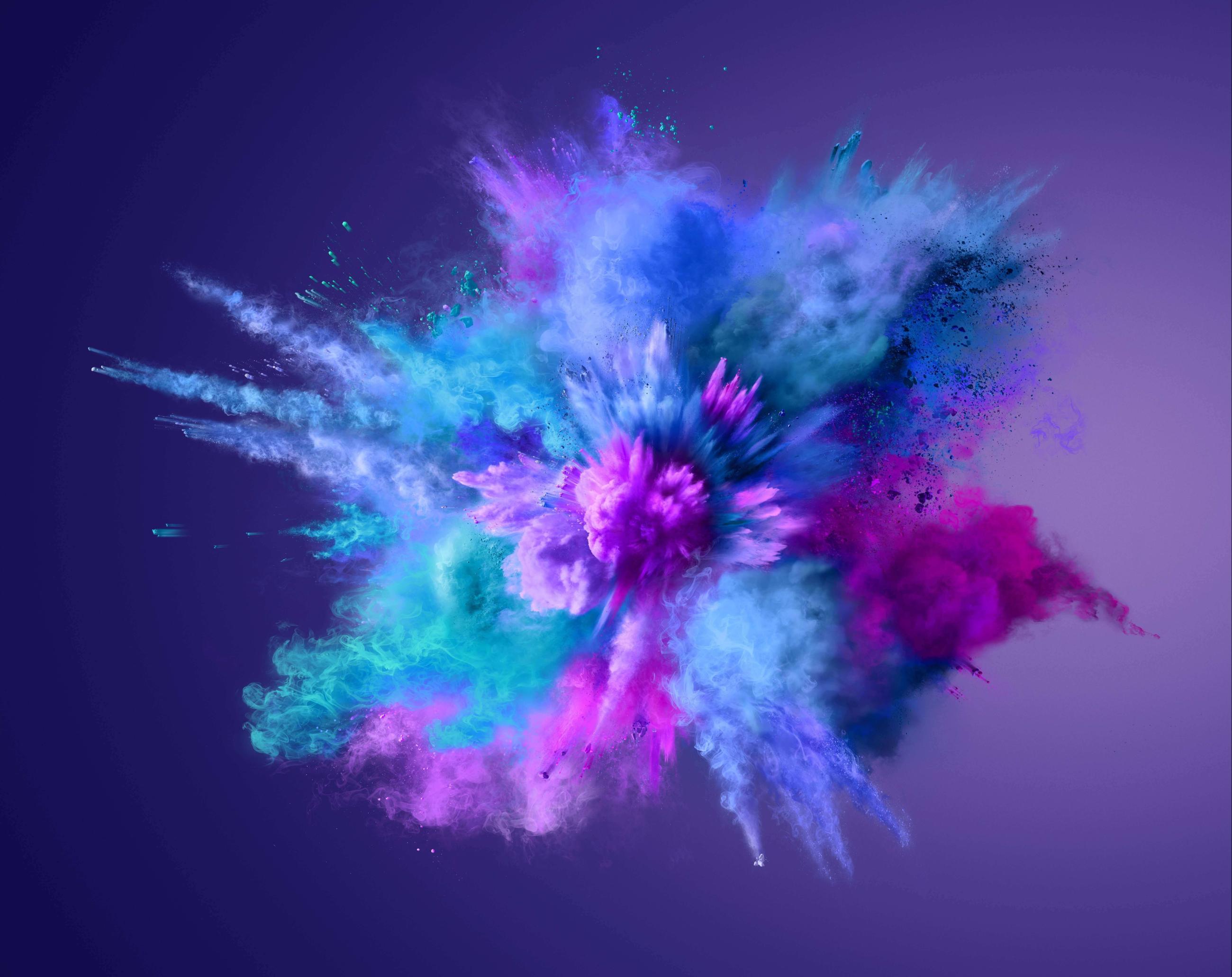 Digital design purple blue pink motion graphic dust explosion with purple background. 