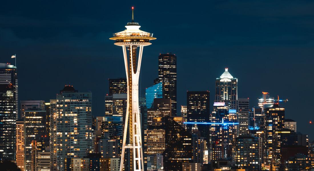 Space needle at night